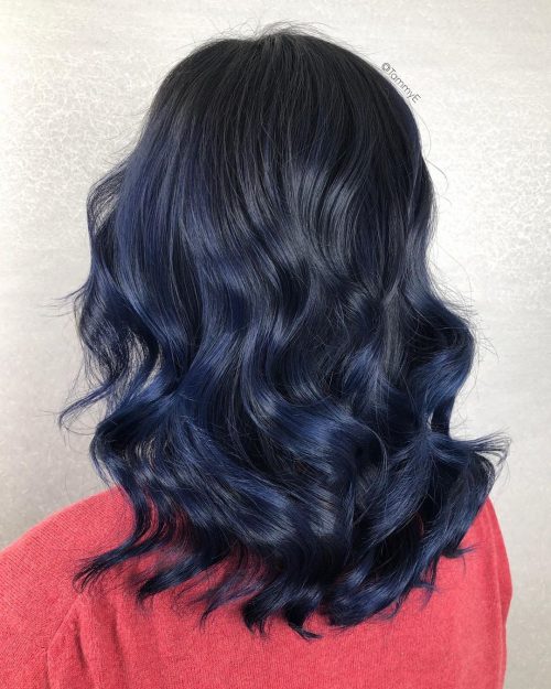 black and midnight blue hair color