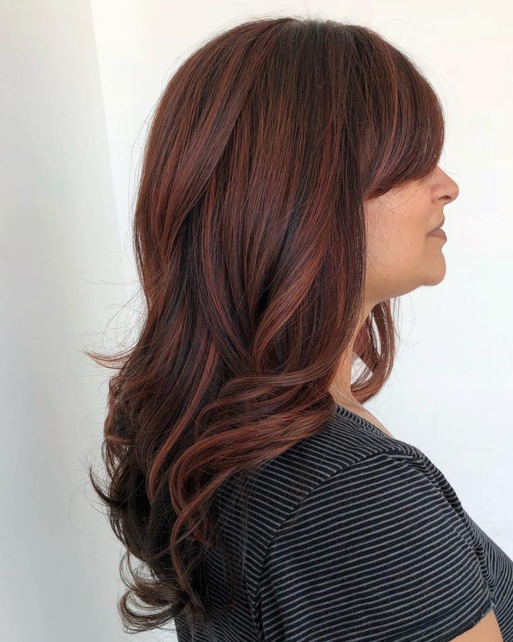 Burgundy Red Highlights on Brown Hair