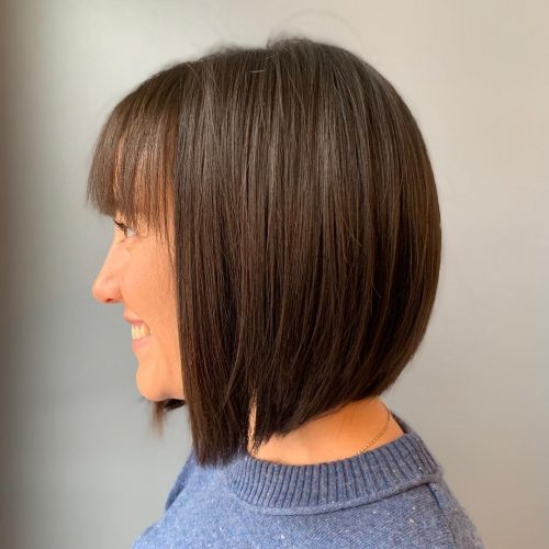 short angled bob with bangs