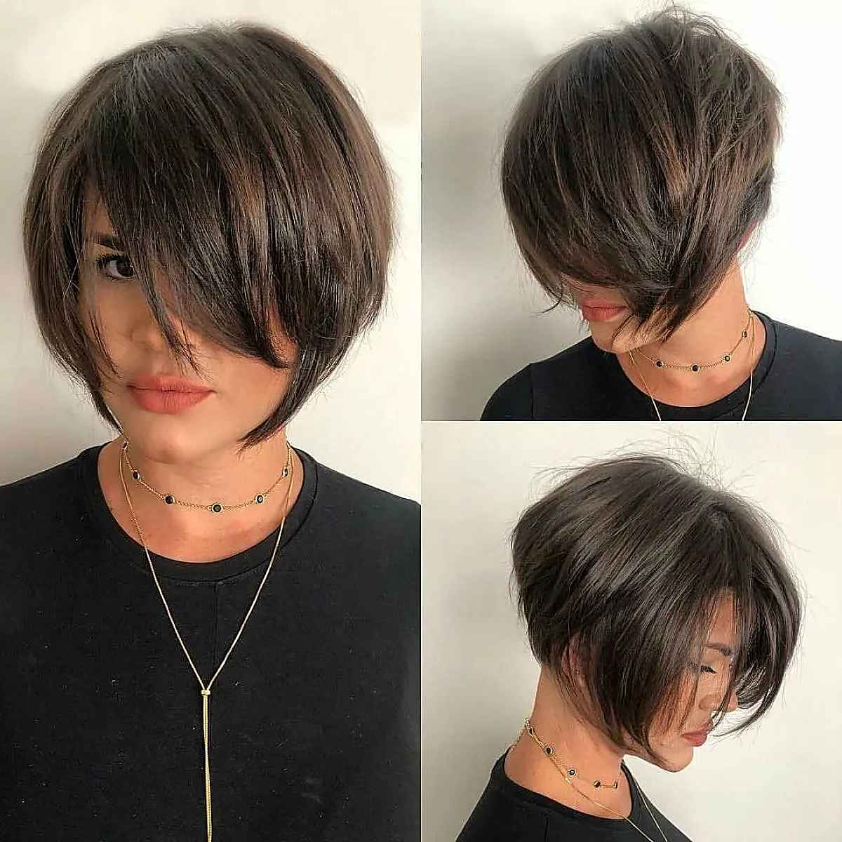 Short Angled Bob with Long Bangs and Front Layers