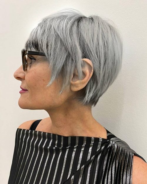 short hairstyle white hair over 50 with glasses