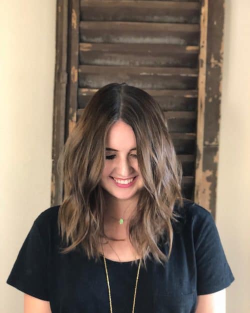 Textured Lob Haircut with Beach Waves for a Square Face